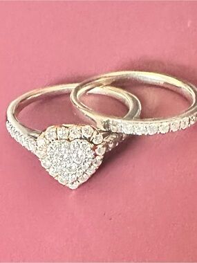 Vera Wang Heart Halo Diamond Stackable Ring Set in White